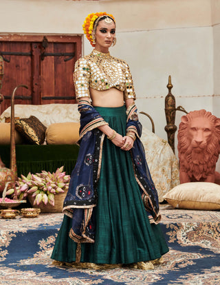 Zamurd Green Lehenga Set by Itrh available on Indiaspopup.com