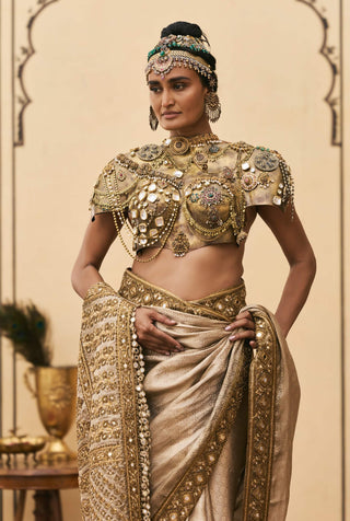 Tamra bronze gold metal sari set