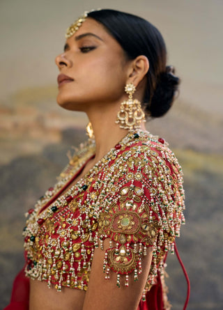 Lalima jadau red lehenga set