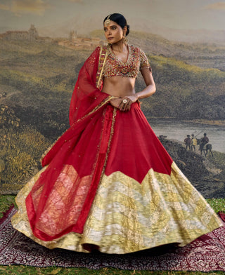 Lalima jadau red lehenga set