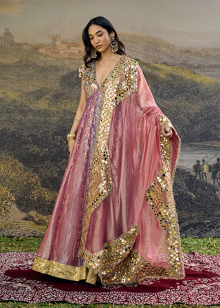 Gulrangi pink purple mirror anarkali and dupatta