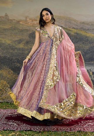 Gulrangi pink purple mirror anarkali and dupatta