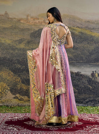 Gulrangi pink purple mirror anarkali and dupatta