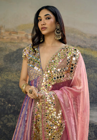 Gulrangi pink purple mirror anarkali and dupatta