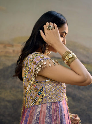 Gulrangi pink purple mirror anarkali and dupatta