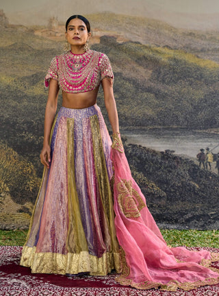 Aarna pink purple green lehenga set