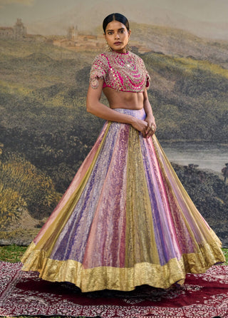 Aarna pink purple green lehenga set