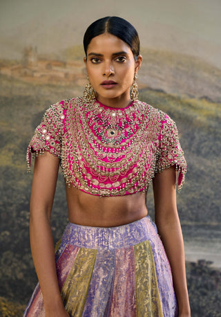 Aarna pink purple green lehenga set