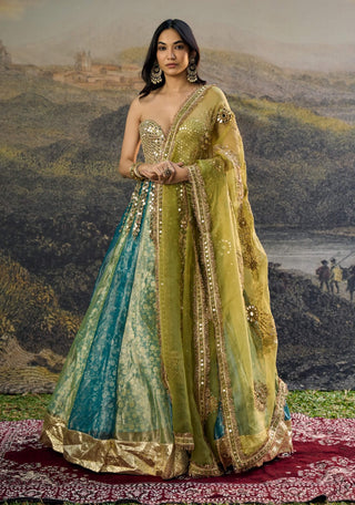 Myra green blue lehenga set