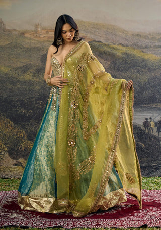 Myra green blue lehenga set