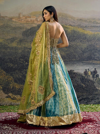Myra green blue lehenga set