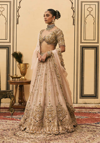 Maang tika golden bridal lehenga set
