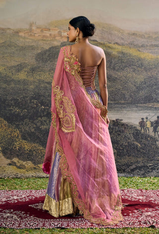 Rangoli zari pink purple green lehenga set