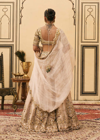 Maang tika golden bridal lehenga set