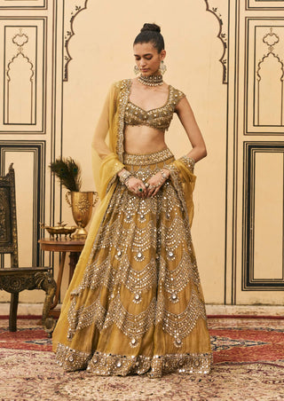 Mustard necklace jewel bridal lehenga set
