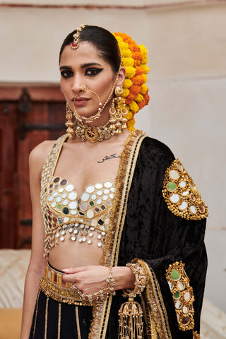 Sheesh Shyama Black Lehenga Set by Itrh available on Indiaspopup.com