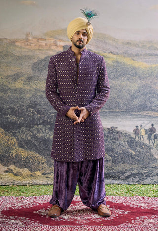 Rajtoran purple sherwani and pants