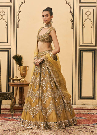 Mustard necklace jewel bridal lehenga set
