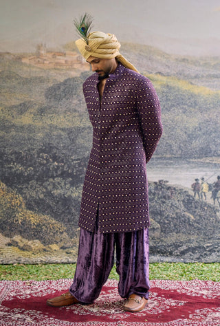 Rajtoran purple sherwani and pants