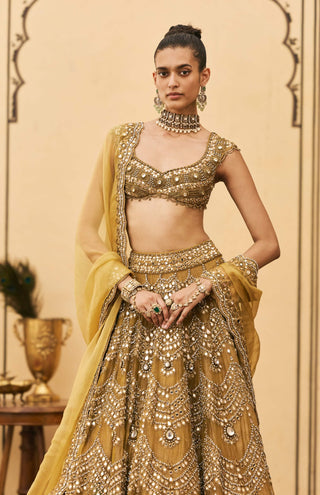 Mustard necklace jewel bridal lehenga set