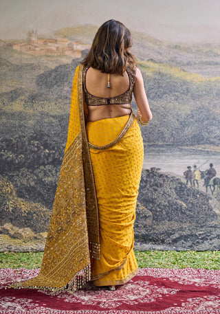 Pehr yellow plum crepe sari and blouse