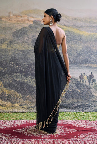 Shyama black mirror pre-draped sari and blouse