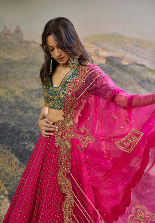 Aarunya fuchsia pink turquoise lehenga set