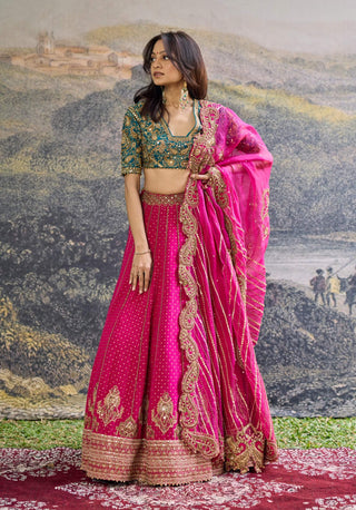 Aarunya fuchsia pink turquoise lehenga set