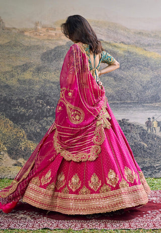 Aarunya fuchsia pink turquoise lehenga set