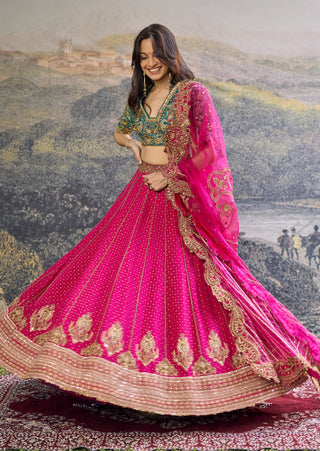 Aarunya fuchsia pink turquoise lehenga set