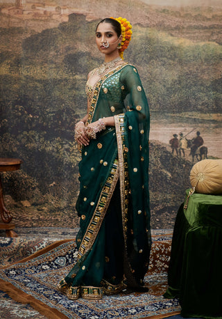 Pallavita Green Gold Sari And Blouse by Itrh available on Indiaspopup.com