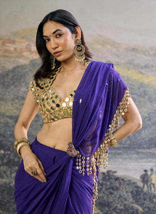 Ruhani purple draped sari and blouse