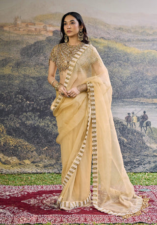 Kahani butter yellow jadau organza sari and blouse