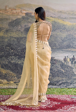 Kahani butter yellow jadau organza sari and blouse