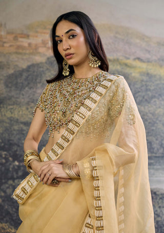 Kahani butter yellow jadau organza sari and blouse