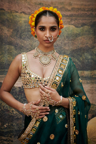 Pallavita Green Gold Sari And Blouse by Itrh available on Indiaspopup.com