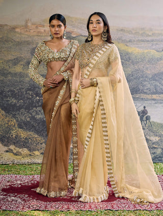Kahani butter yellow jadau organza sari and blouse