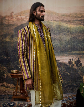 Varn-Harit Makhmal Sherwani Set by Itrh Men available on Indiaspopup.com