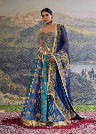 Neelratna blue brocade lehenga set