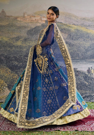 Neelratna blue brocade lehenga set