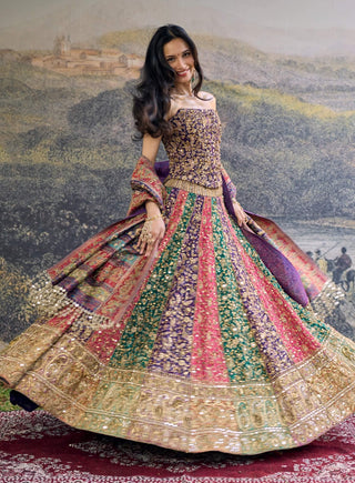 Rang mahal multicolor jamewar lehenga set