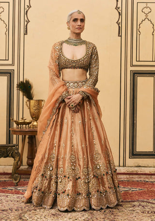 Chaand baali orange jewel lehenga set