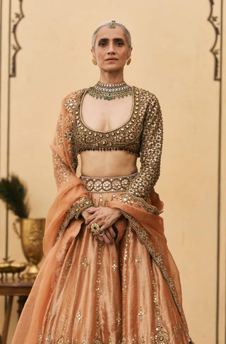 Chaand baali orange jewel lehenga set