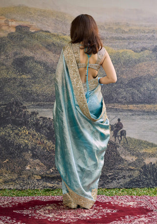 Shobhana turquoise tissue sari and blouse