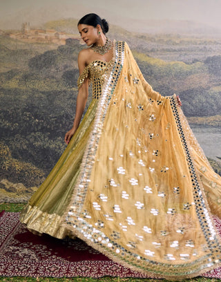 Hiranya yellow green mirror lehenga set