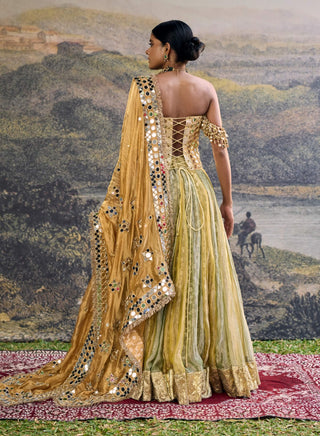 Hiranya yellow green mirror lehenga set