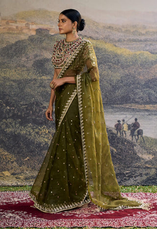 Zoya jewel olive organza sari and blouse