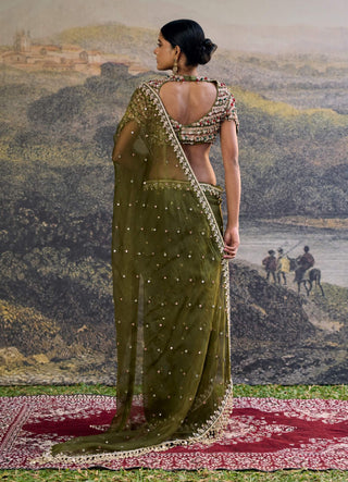 Zoya jewel olive organza sari and blouse