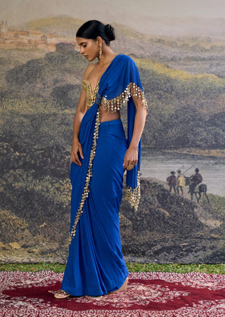 Neelanjana electric blue mirror sari and corset
