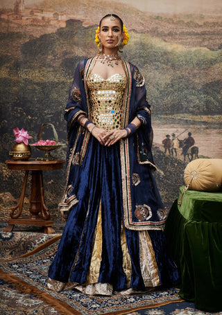 Zahra Blue Lehenga Set by Itrh available on Indiaspopup.com